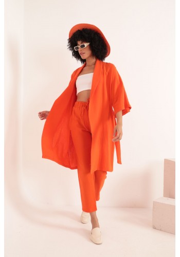 Müslin Kumaş Oversize Kadın Kimono-Oranj