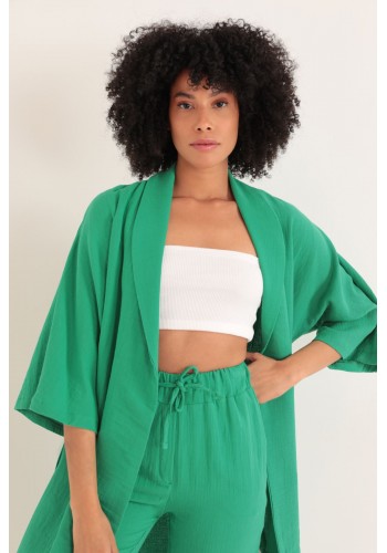 Müslin Kumaş Oversize Kadın Kimono-Yeşil