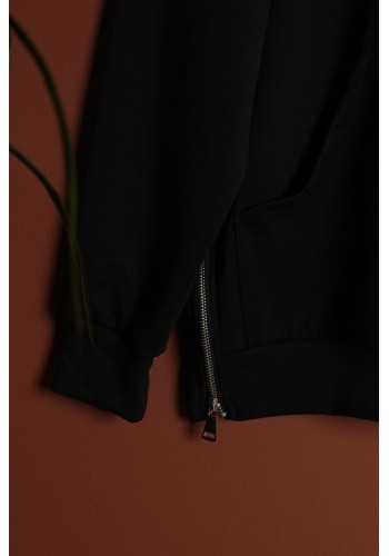 Premium Modal Örme Kapşonlu Fermuar Detay Takım-Siyah
