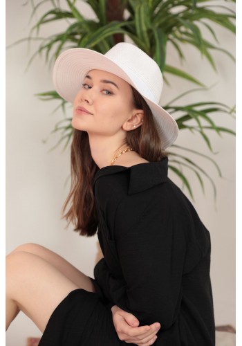 Şerit Detaylı Kadın Beyaz Hasır Şapka