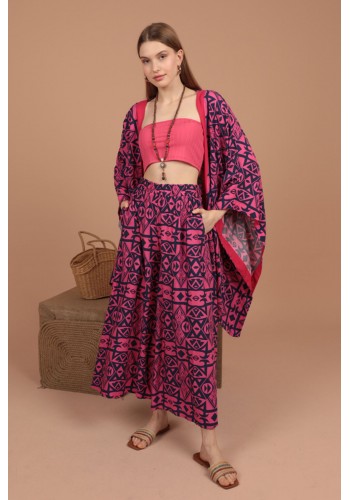 Empirme Viskon Kumaş Kadın Kimono Takım-Fuşya