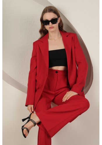 Atlas Kumaş Kadın Oversize Ceket-Kırmızı