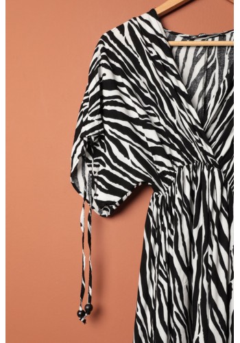Viskon Kumaş Zebra Desen Kadın Elbise-Siyah