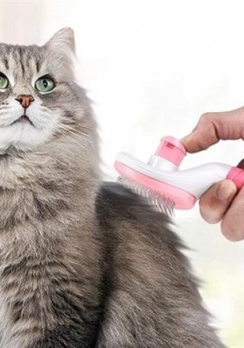 Kedi Köpek Tüy Toplayıcı Kendini Temizleyebilen Ergonomik Saplı Evcil Hayvan Tarağı Pembe