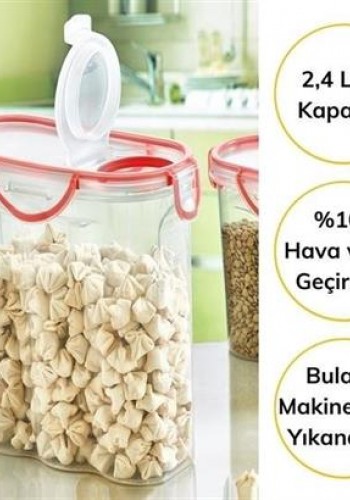 Kilitli Kapaklı Contalı Hava,Su Sıvı Geçirmez 2,4 Litre Erzak Saklama Kabı-SA590