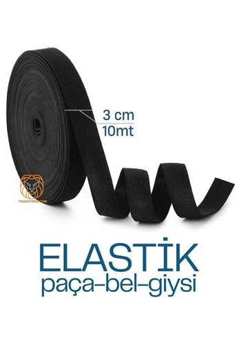 ModaCar Yassı Bel Paça Giysi Lastiği 10 Metre 3 cm SİYAH