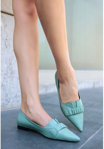 Yeşil Suni Deri Topuklu Kadın Ayakkabı