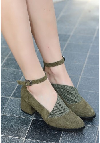 Yeşil Süet Topuklu Kadın Ayakkabı
