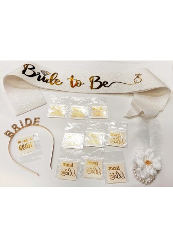Altın Renk Bride Partisi Taç Kuşak Dövme Bileklik Seti Full 13 Parça