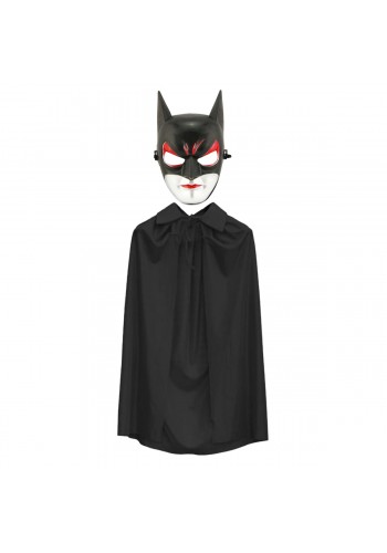 Batman Maskesi Cat Woman Ve Batman Pelerini 90 Cm Siyah Renk Set