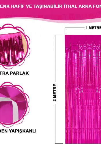 Fuşya Renk Ekstra Metalize Parlak Saçaklı Arka Fon Perde İthal A Kalite 1x2 Metre