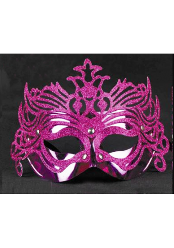 Metalik Fuşya Pembe Renk Masquerade Kelebek Simli Parti Maskesi 23x14 Cm