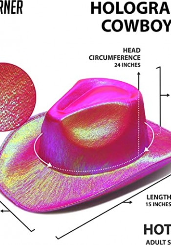 Neon Hologramlı Kovboy Model Parti şapkası Fuşya Yetişkin 39x36x14 Cm
