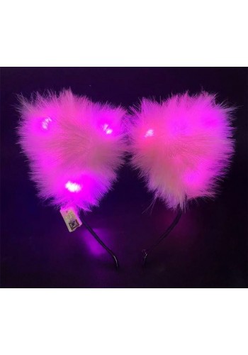 Pembe Peluşlu Pofuduk Kürklü Led Işıklı Lüks Parti Tacı 20x18 Cm