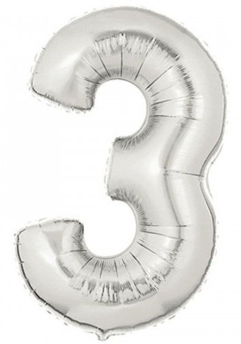 şekilli Supershape Silver Rakam Folyo Balon 3 Numara