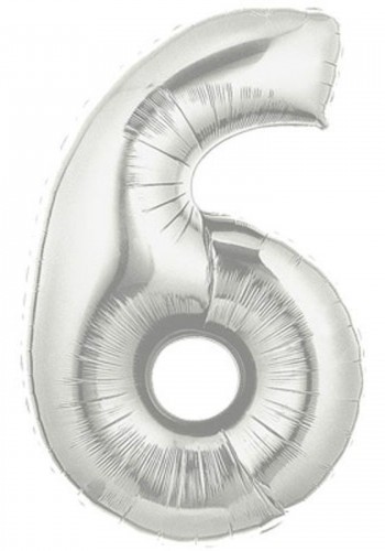 şekilli Supershape Silver Rakam Folyo Balon 6 Numara