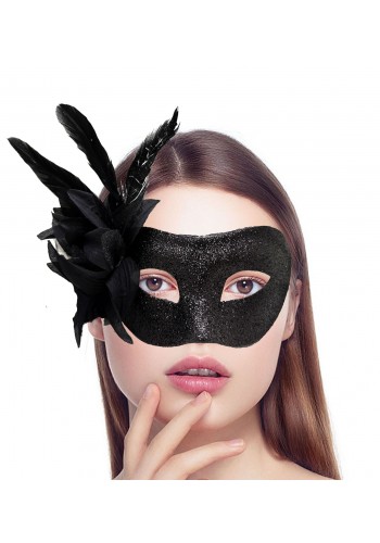 Siyah Renk Metalize Sim Görünümlü Parlak Tüylü Parti Maskesi 22x19 Cm