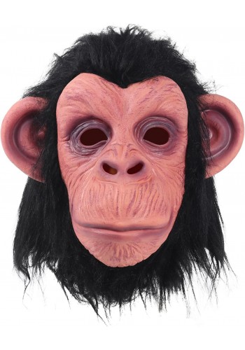 Siyah Saçlı Kafaya Tam Geçmeli Lateks şempanze Maskesi - Lateks Maymun Orangutan Goril Maske Et Maske