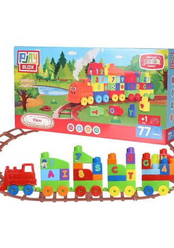 Play Blox Oyuncak Tren Seti 77 Parça Sayılar ve Alfabe Treni Parlak Renkler Mega Blok Seti