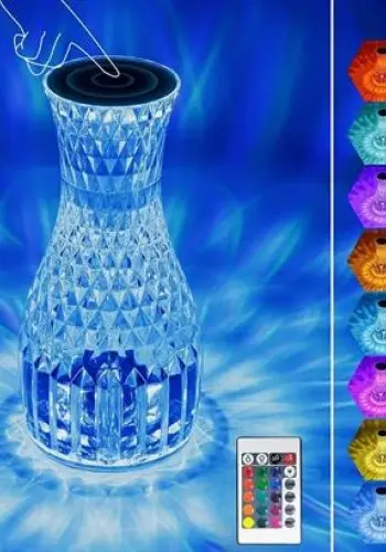 Sürahi Model USB Şarjlı Kumandalı 16 Farklı Işık Modlu Masa Üstü Kristal Akrilik Lamba Led